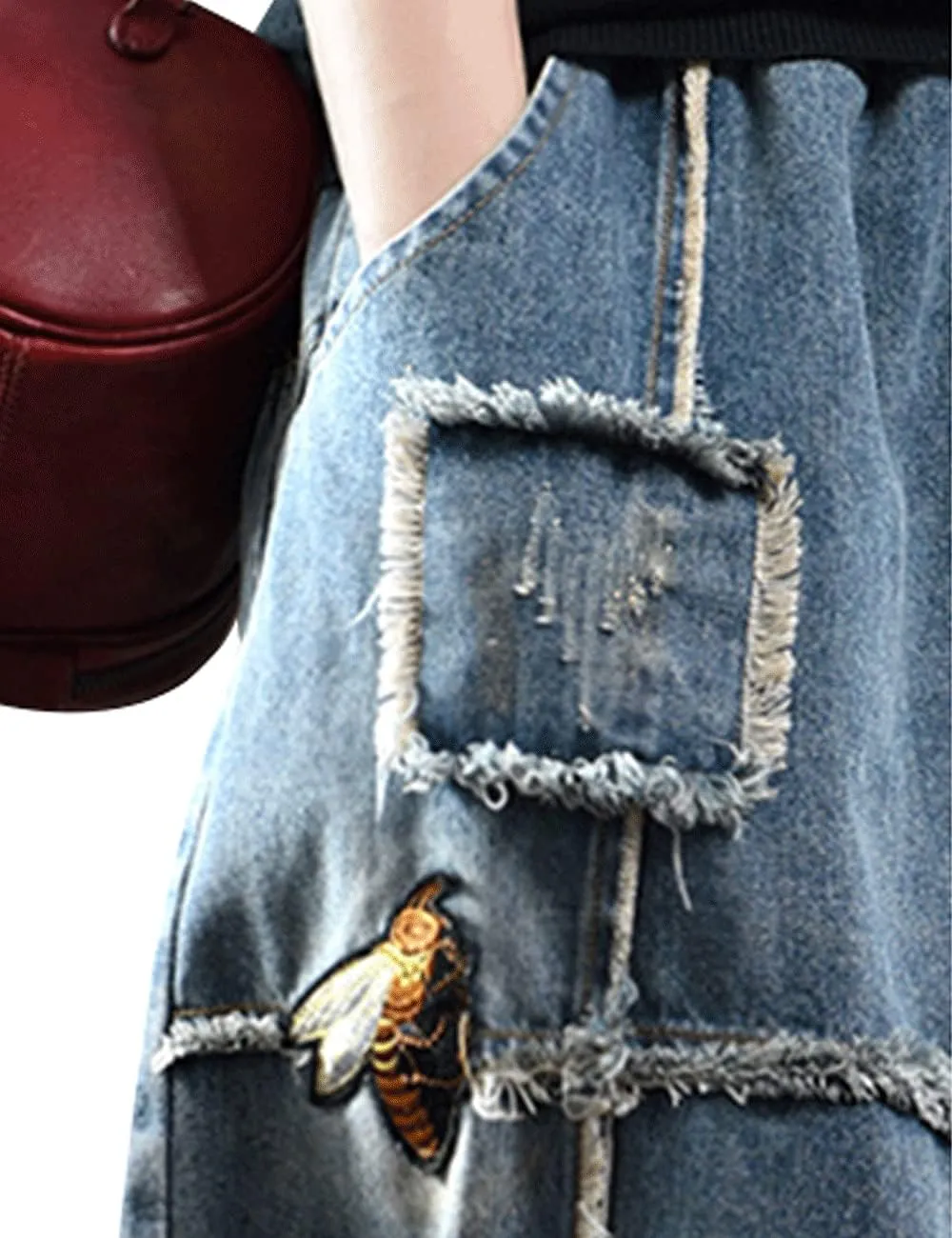 Women's Casual Harem Jeans Elastic Waist Denim Pants Trousers