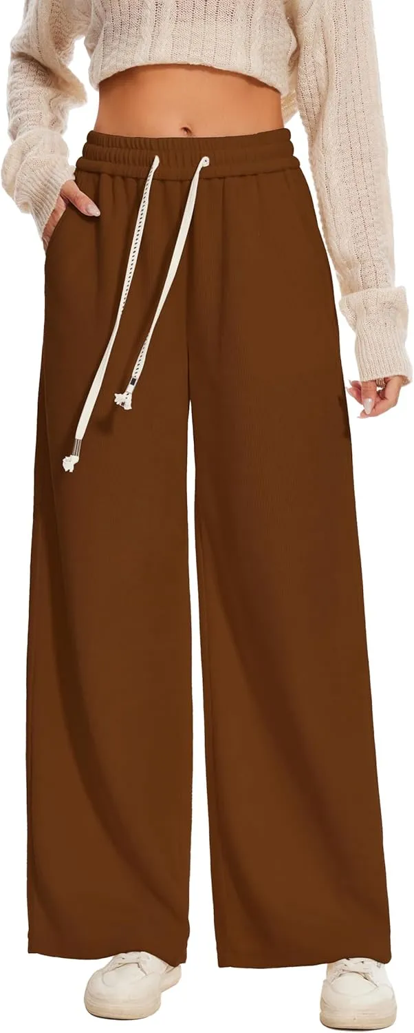 Women's Corduroy Loose Mid Rise Pant Casual Fall Straight Leg Elastic Waist Pants with Pockets