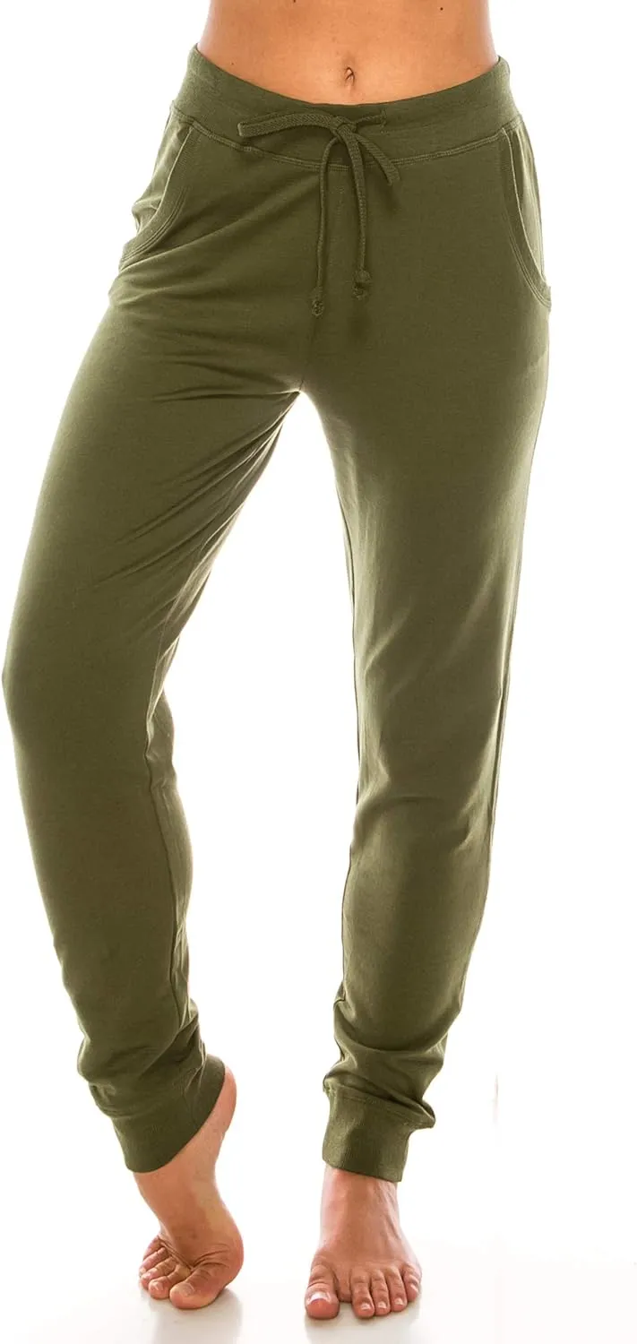 Womens Cotton Blend Jogger Sweatpants with Pockets Lounge Wear Tapered Active Yoga Casual Travel Pants