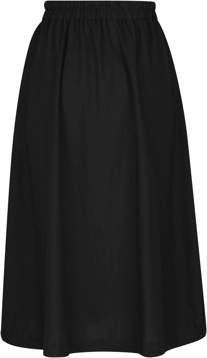 Women's Cotton Linen Skirts Elastic High Waist Button Pleated Midi Skirt with Pockets Casual Fashion Loose Fit Skirt