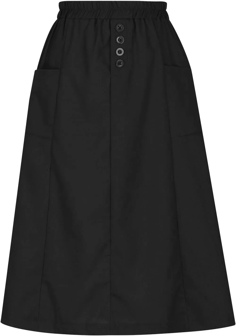 Women's Cotton Linen Skirts Elastic High Waist Button Pleated Midi Skirt with Pockets Casual Fashion Loose Fit Skirt