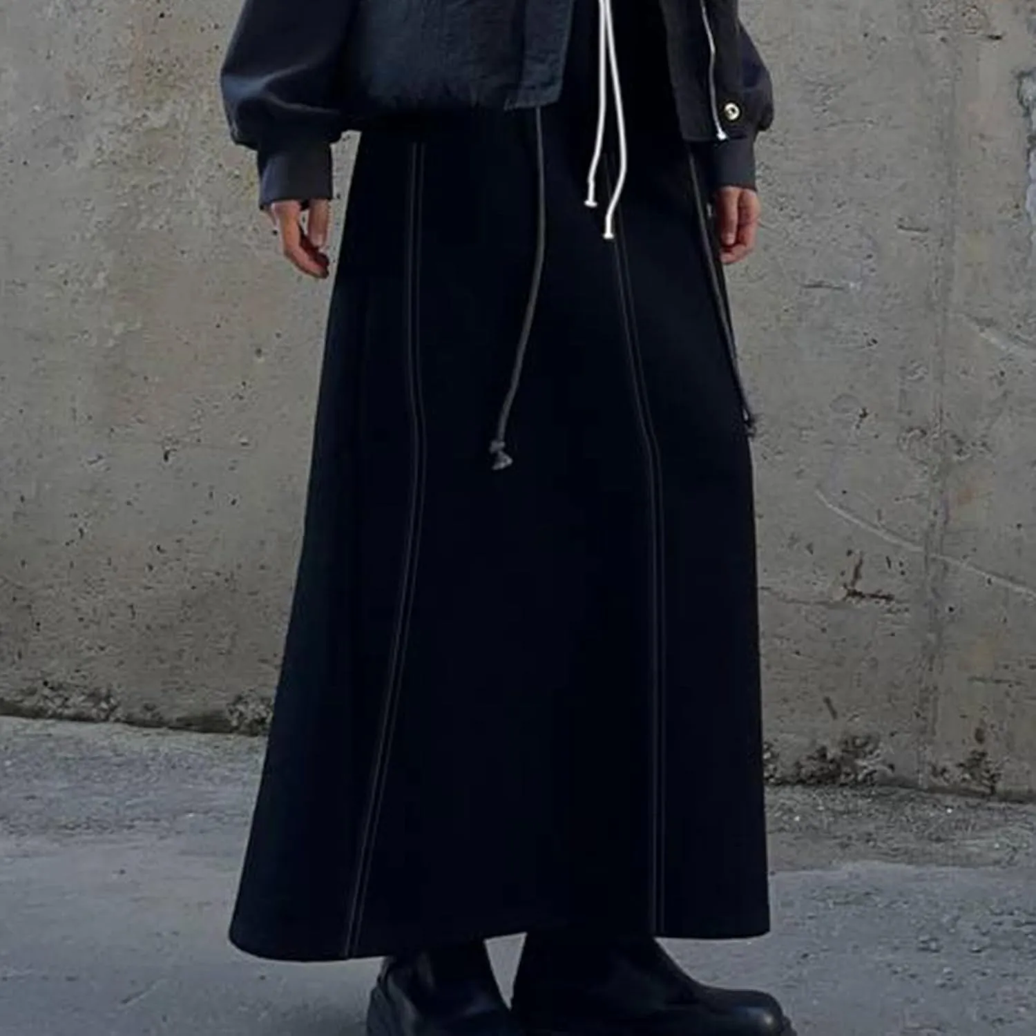 Women's Drawstring Stretch Mid Calf Length Skirt Elastic Waisted Solid Skirts Spring Summer Casual Comfy Skirt
