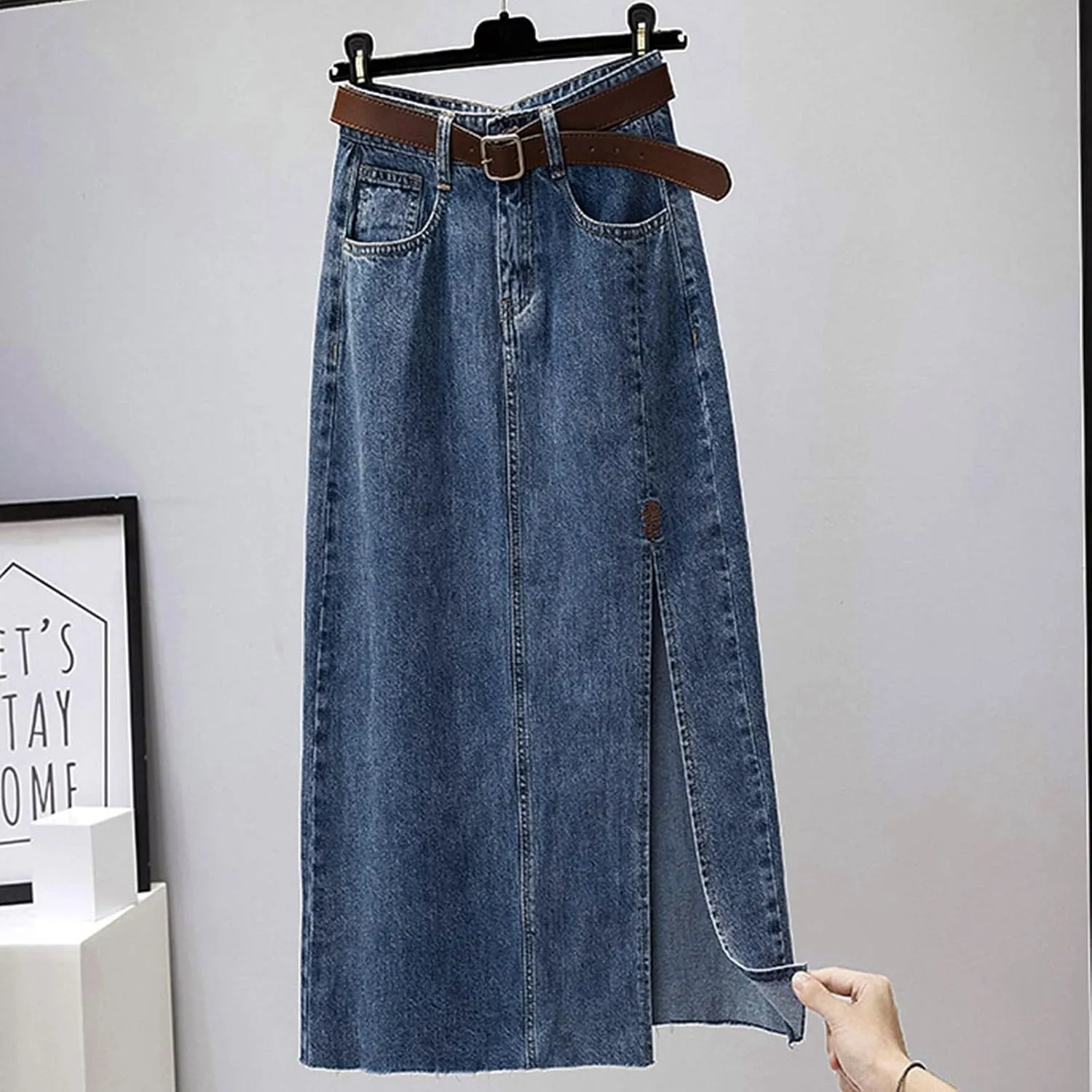 Women's Embroidery High Waisted Mid Length Spring and Summer New Slimming Slit Bag Hip A Line Skirt Summer Clothing