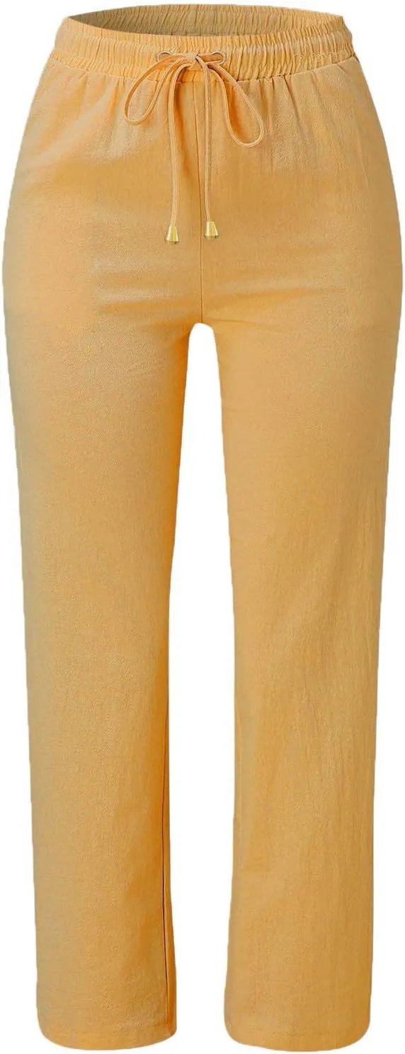 Women's Fleece Lined Pants Winter Flowing Beach Leggings with Pockets Barrel Pants Fleece Lined