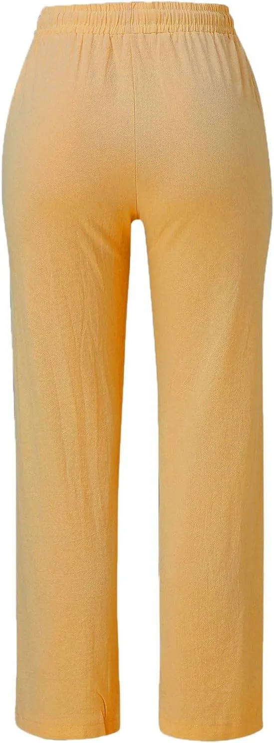 Women's Fleece Lined Pants Winter Flowing Beach Leggings with Pockets Barrel Pants Fleece Lined