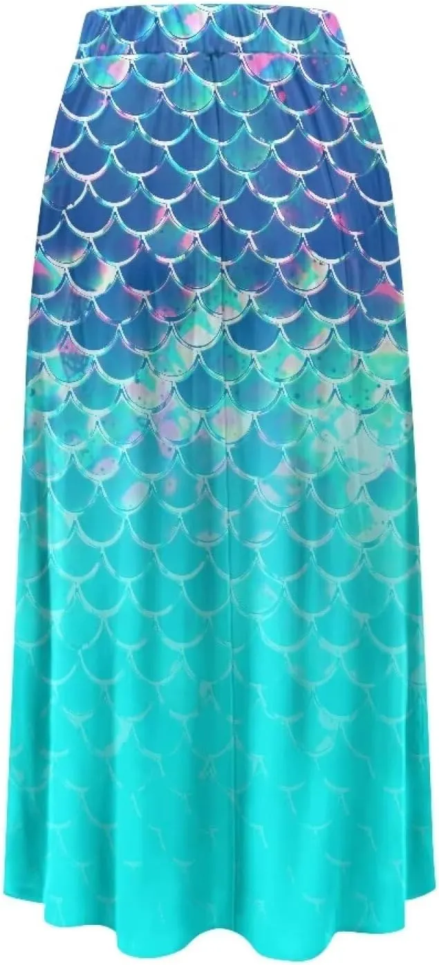 Women's Flowy Maxi Skirt High Waist Leopard Skirts with Pockets Elegant Going Out Work Party A-Line Skirt Summer