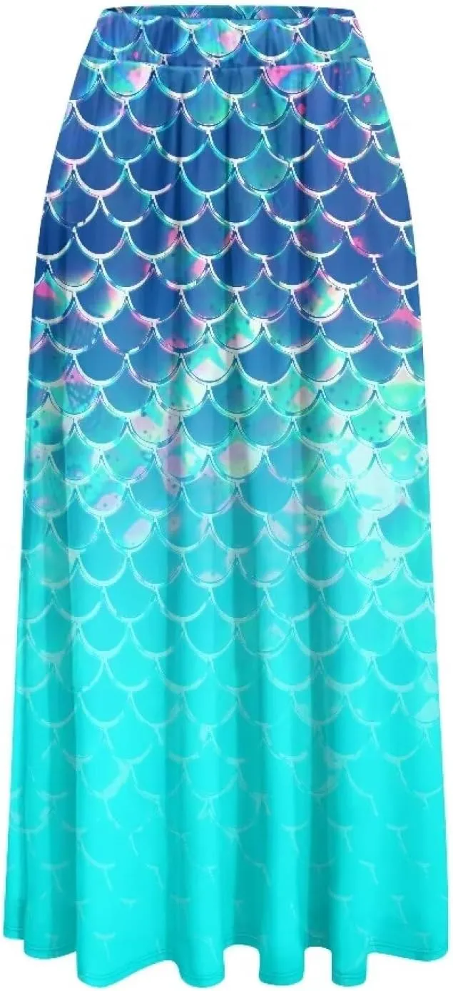 Women's Flowy Maxi Skirt High Waist Leopard Skirts with Pockets Elegant Going Out Work Party A-Line Skirt Summer