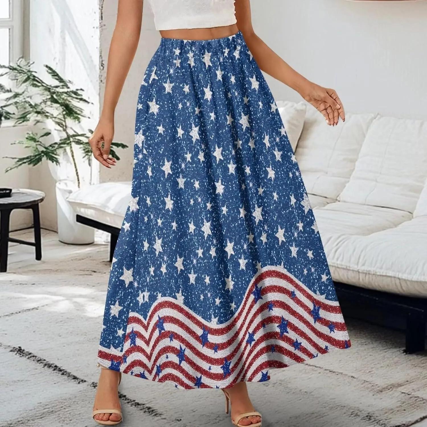 Women's Flowy Maxi Skirt High Waist Leopard Skirts with Pockets Elegant Going Out Work Party A-Line Skirt Summer
