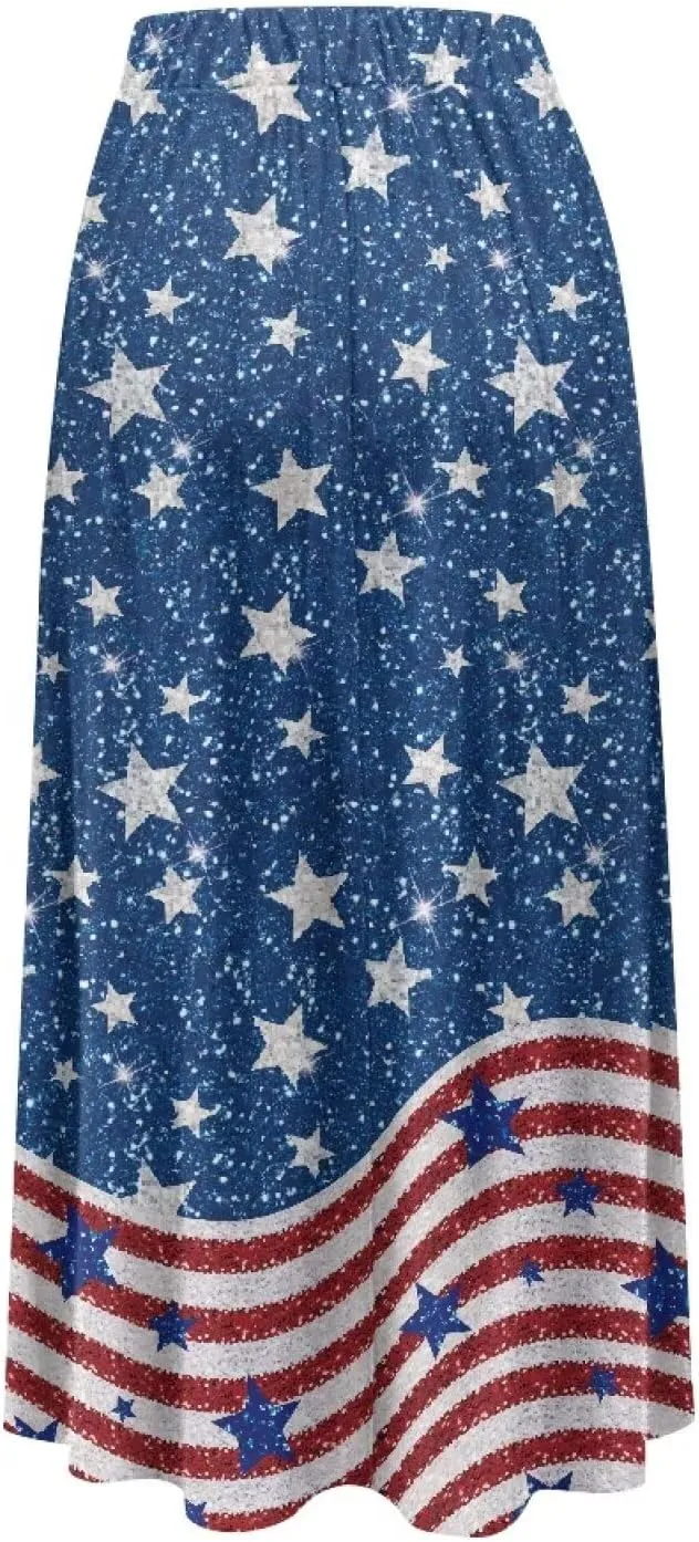 Women's Flowy Maxi Skirt High Waist Leopard Skirts with Pockets Elegant Going Out Work Party A-Line Skirt Summer