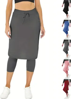 Womens Golf Skirts with Leggings Knee Length Tennis Skort with Pockets Stretchy Waisted Long Skorts 2025 Yoga Pants