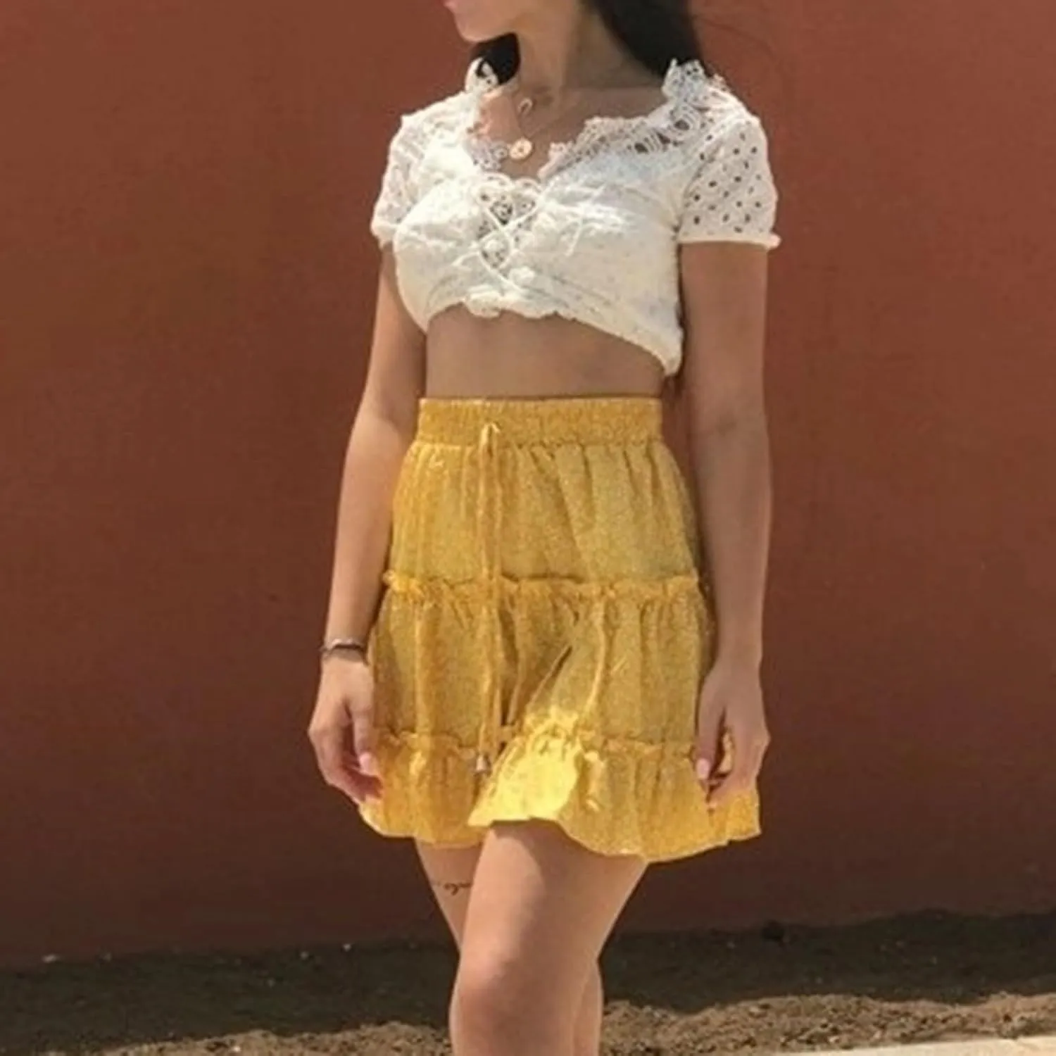 Women's Mini Skirt Summer Casual Stretch Waist Print Pleated Flared A Line Skater Shirt, S-2XL