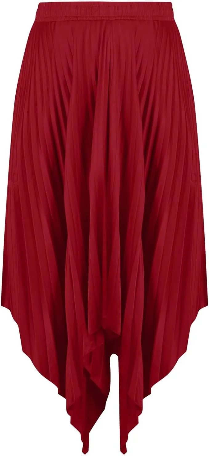 Women's Pleated Midi Long Skirt High Waisted Irregular Hem Solid Summer A-line Swing Flowy Skirts
