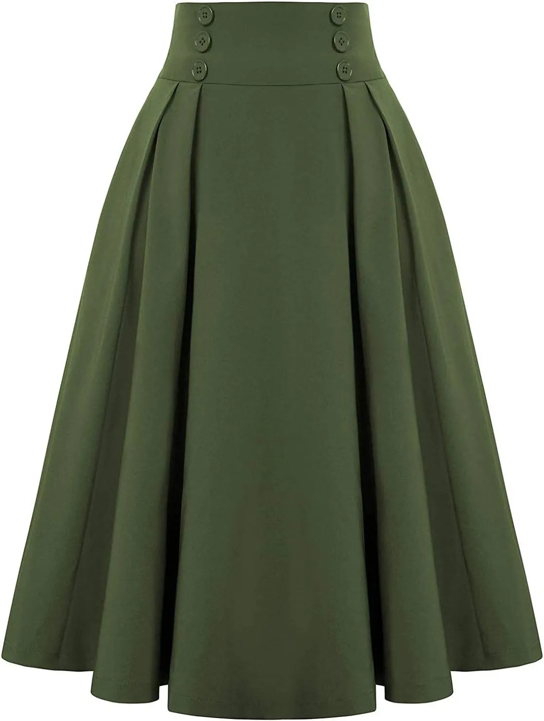 Womens Pleated Skirt High Waist Midi Skirts A Line Vintage Skirts Dressy Casual Button Skirt Elegant Cocktail Skirts