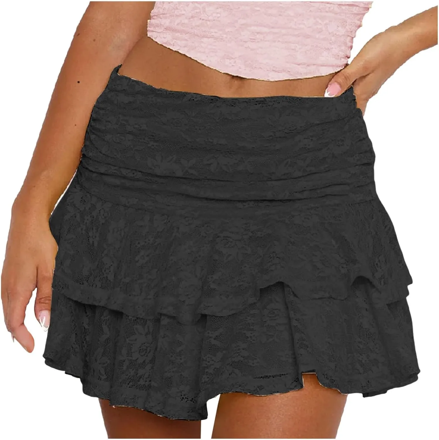 Womens Pleated Skirt High Waisted Ruffle Cute Flowy Layered Mini Skirt Skort Sports Skater Running Skorts