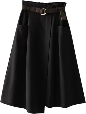 Womens Retro Skirt Skirts for Women Trendy Ruffle Layered Pleated Skirts Solid Ankle Length Midi Skirt Elastic