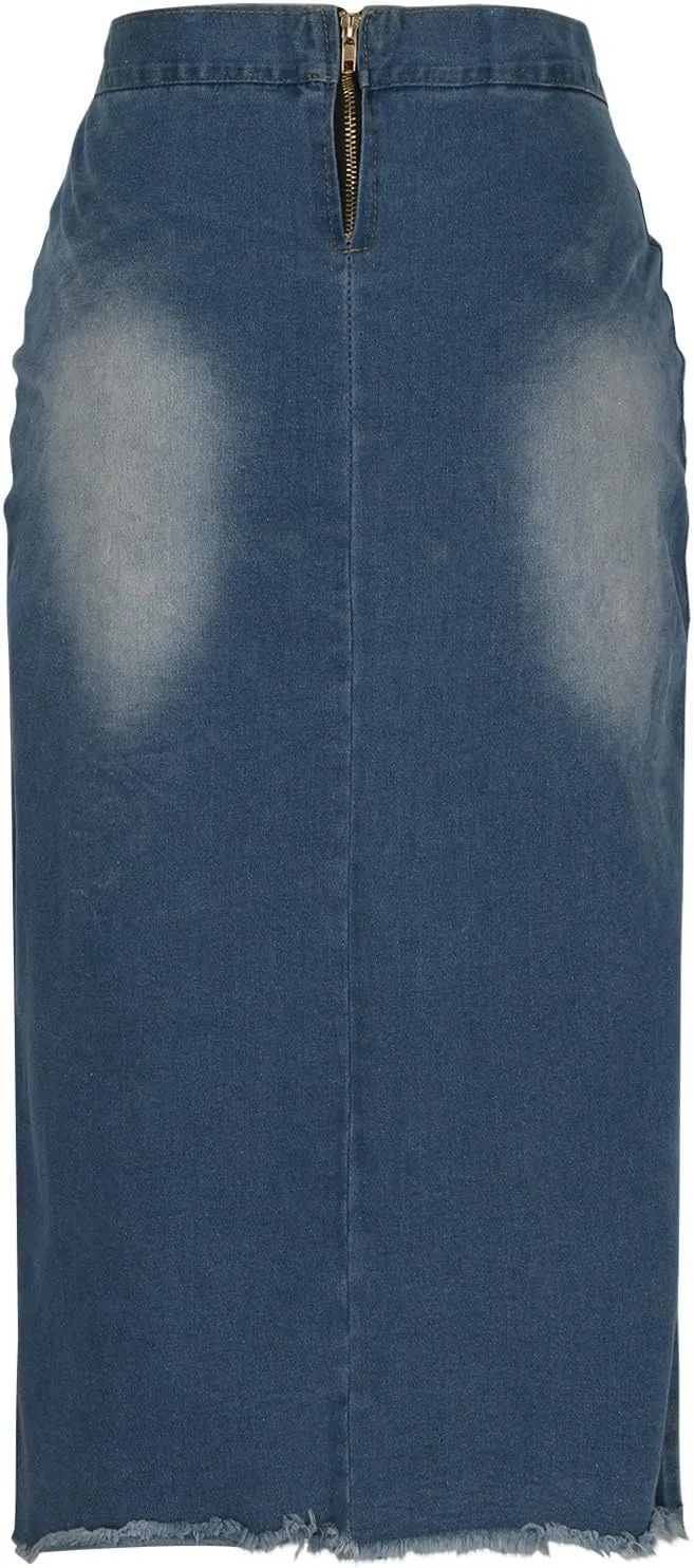 Women's Skirt Denim Skirt Summer Trendy Laceup Slit Front Bodycon Jean Skirts Casual High Waisted Slim Pencil Skirt