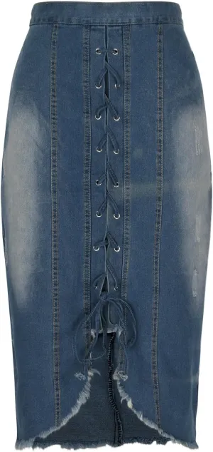 Women's Skirt Denim Skirt Summer Trendy Laceup Slit Front Bodycon Jean Skirts Casual High Waisted Slim Pencil Skirt