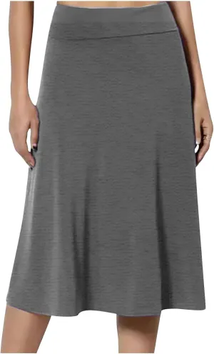 Womens Solid Lightweight Midi Skirt Pull On Casual Skirts High Waisted Stretch Summer Work Office Dress 2025 Trendy