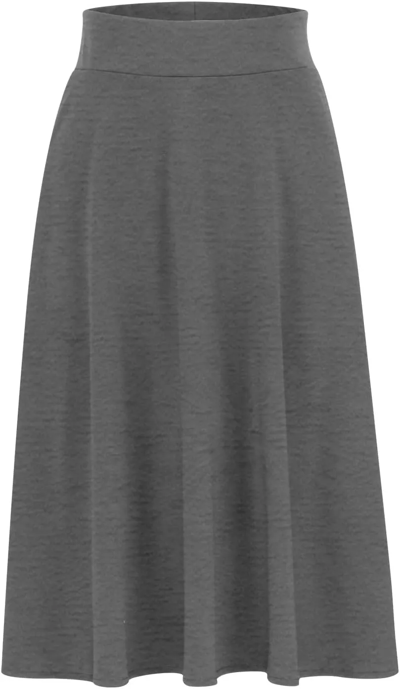 Womens Solid Lightweight Midi Skirt Pull On Casual Skirts High Waisted Stretch Summer Work Office Dress 2025 Trendy