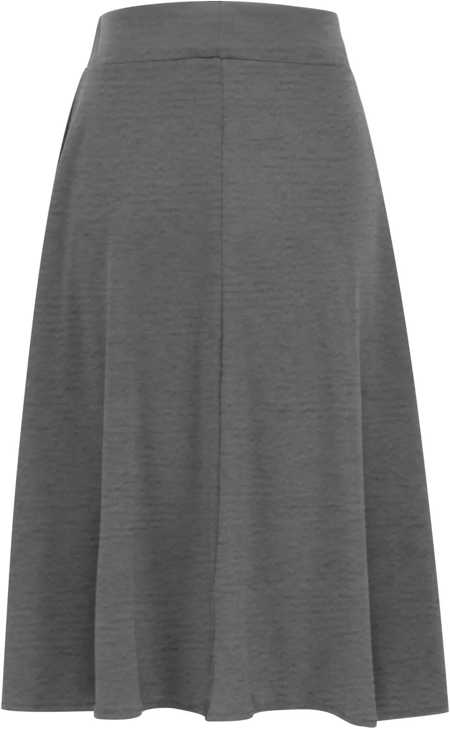 Womens Solid Lightweight Midi Skirt Pull On Casual Skirts High Waisted Stretch Summer Work Office Dress 2025 Trendy