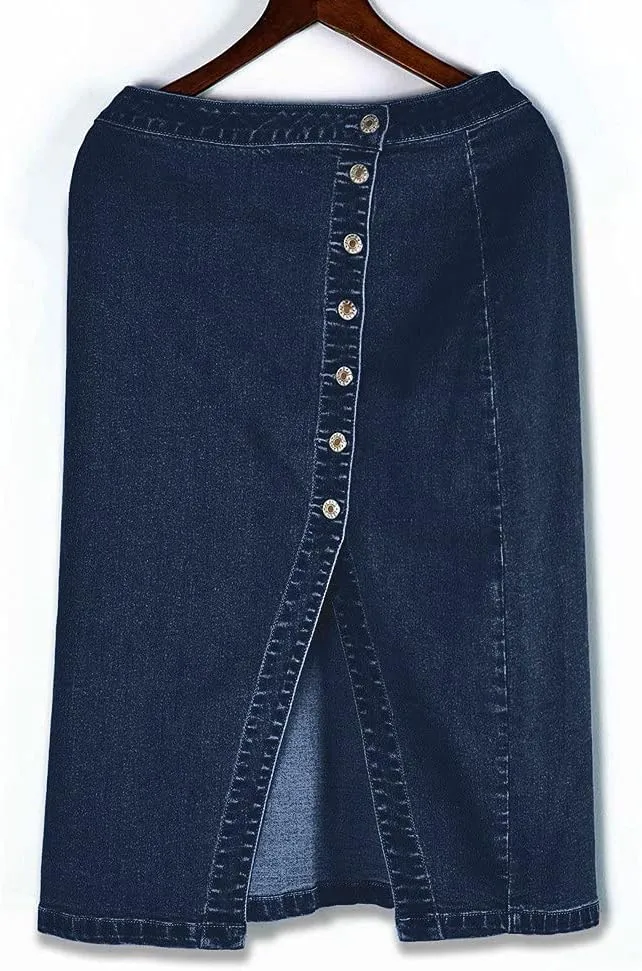 Womens Split Front Button Down Denim Skirt Dressy High Waist Bodycon Midi Skirts Plus Size Casual Jean Pencil Skirt