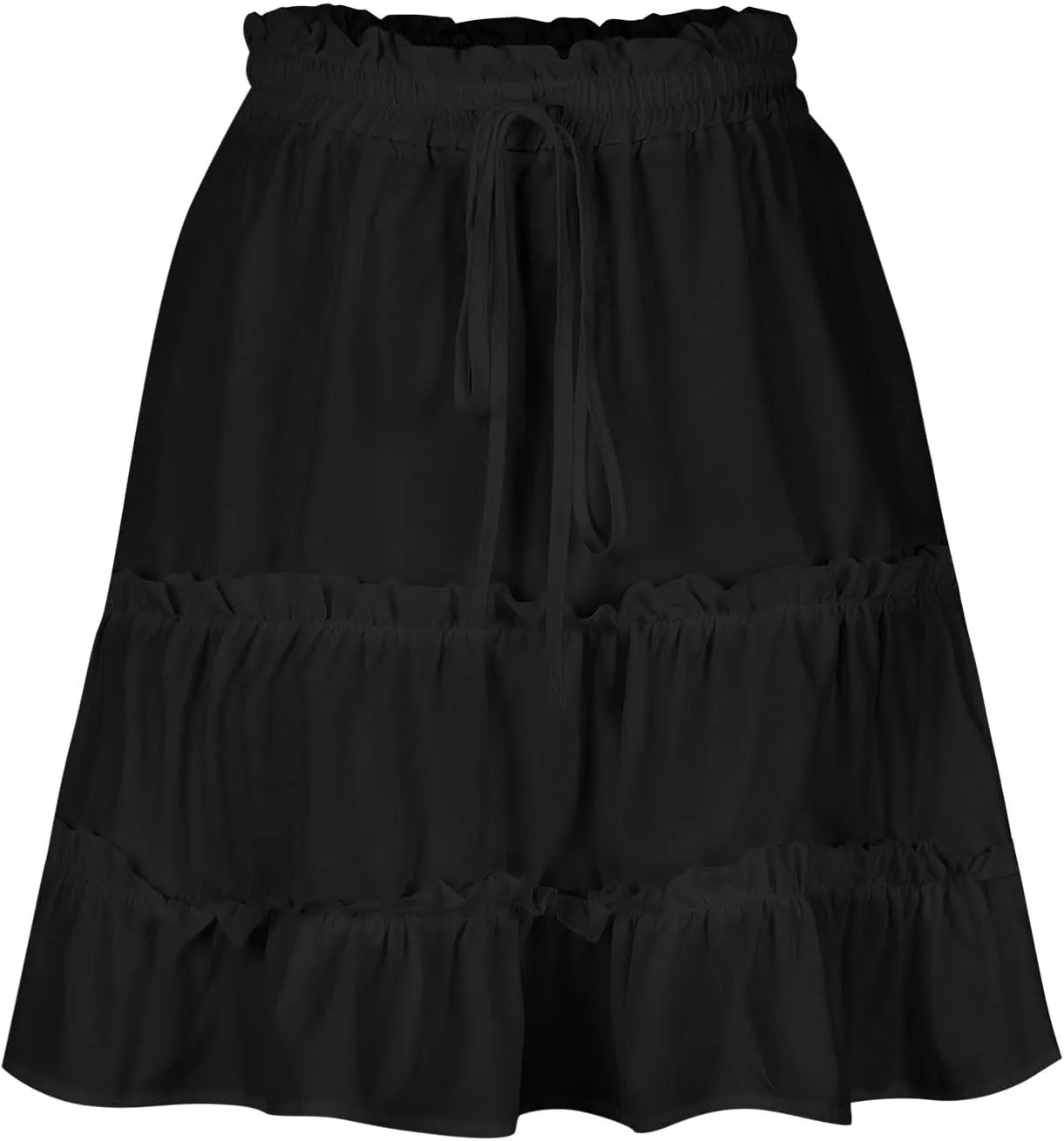 Women's Summer Cute High Waist Ruffle Skirt Drawstring Solid Color Teen Girls Swing Beach Mini Skirt 2025 Trendy