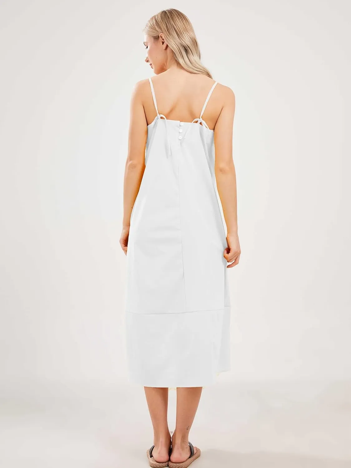 Womens Summer Dresses Sleeveless Spaghetti Strap Lounge Dress Flowy A-Line Midi Dress