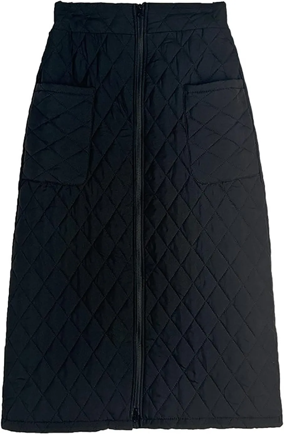 Women's Zipper Front Winter Quilted Skirt, High Waisted Insulated Thicken Warm Cotton Maxi Down Skirts with Pockets