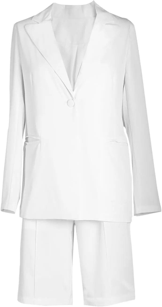 XZLUFNY Women's 2 Piece Full Sleeve Blazer and Short Office Business Work Suit Set