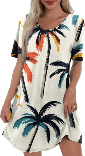 Yesunpxs Summer Dresses for Women 2025 Trendy Print Short Sleeve Sundress Beach Vacation Round Neck Dress Casual Dresses