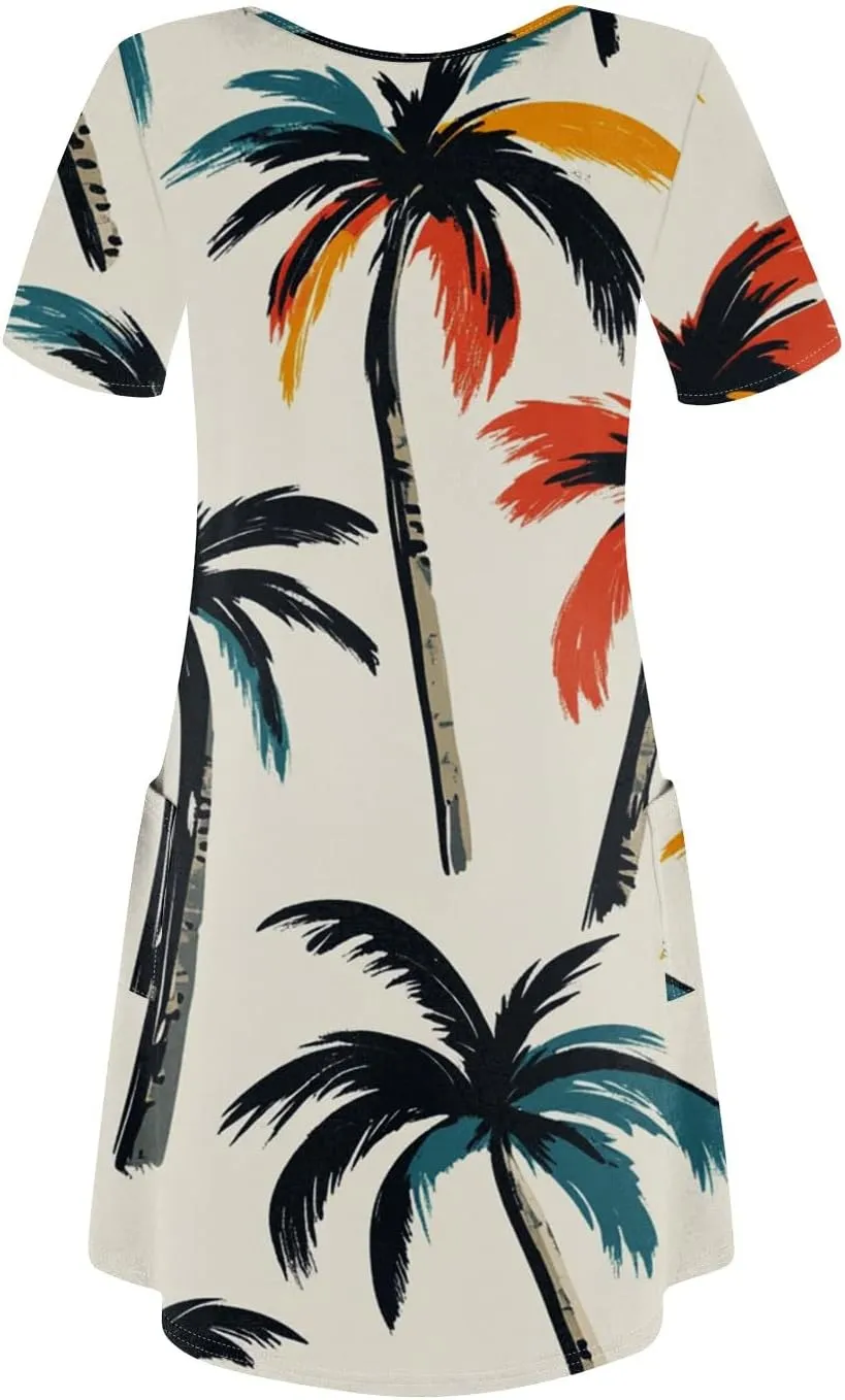 Yesunpxs Summer Dresses for Women 2025 Trendy Print Short Sleeve Sundress Beach Vacation Round Neck Dress Casual Dresses