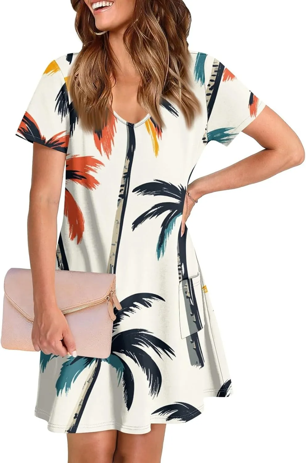 Yesunpxs Summer Dresses for Women 2025 Trendy Print Short Sleeve Sundress Beach Vacation Round Neck Dress Casual Dresses