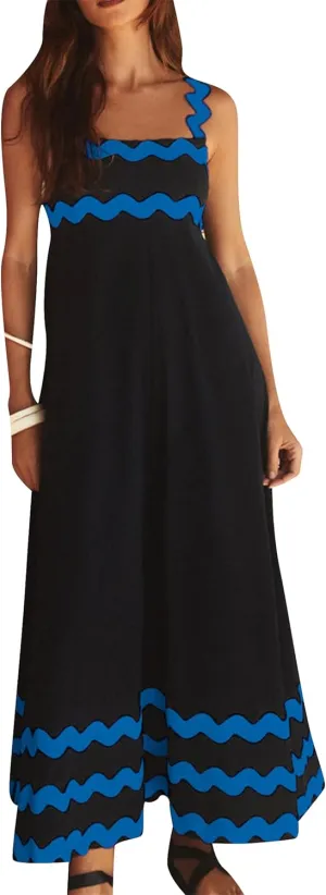 YMING Women Summer Scalloped Cami Dress Sleeveless Rickrack Trim Boho Sundress A-Line Flowy Maxi Dresses
