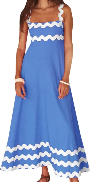 YMING Women Summer Scalloped Cami Dress Sleeveless Rickrack Trim Boho Sundress A-Line Flowy Maxi Dresses