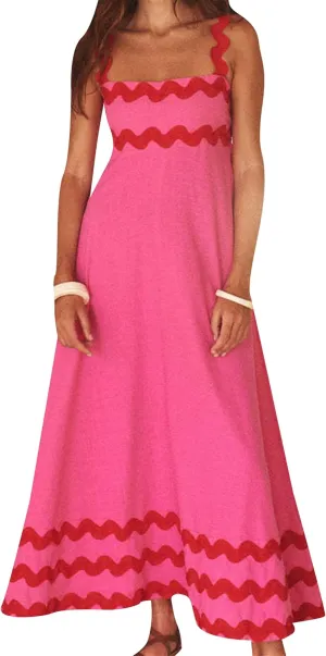 YMING Women Summer Scalloped Cami Dress Sleeveless Rickrack Trim Boho Sundress A-Line Flowy Maxi Dresses