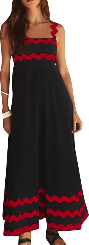 YMING Women Summer Scalloped Cami Dress Sleeveless Rickrack Trim Boho Sundress A-Line Flowy Maxi Dresses