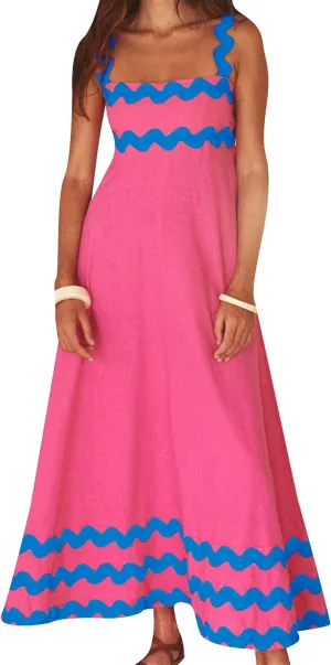 YMING Women Summer Scalloped Cami Dress Sleeveless Rickrack Trim Boho Sundress A-Line Flowy Maxi Dresses
