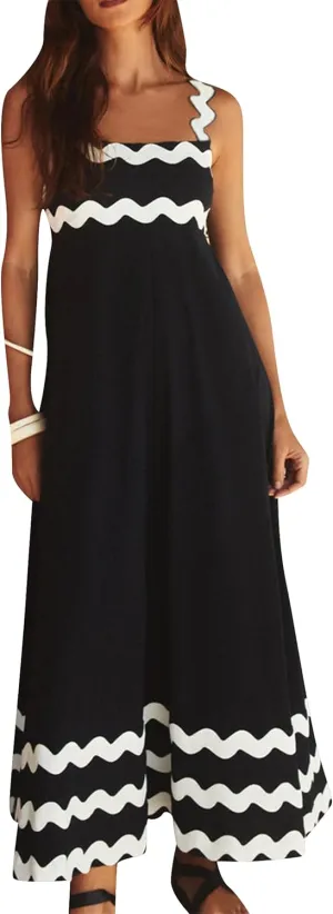 YMING Women Summer Scalloped Cami Dress Sleeveless Rickrack Trim Boho Sundress A-Line Flowy Maxi Dresses