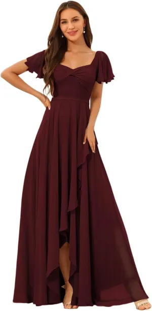 YMSHA Short Sleeve Chiffon Bridesmaid Dresses for Women Square Neck A Line Formal Party Dress YMS391