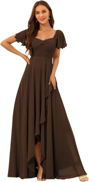 YMSHA Short Sleeve Chiffon Bridesmaid Dresses for Women Square Neck A Line Formal Party Dress YMS391