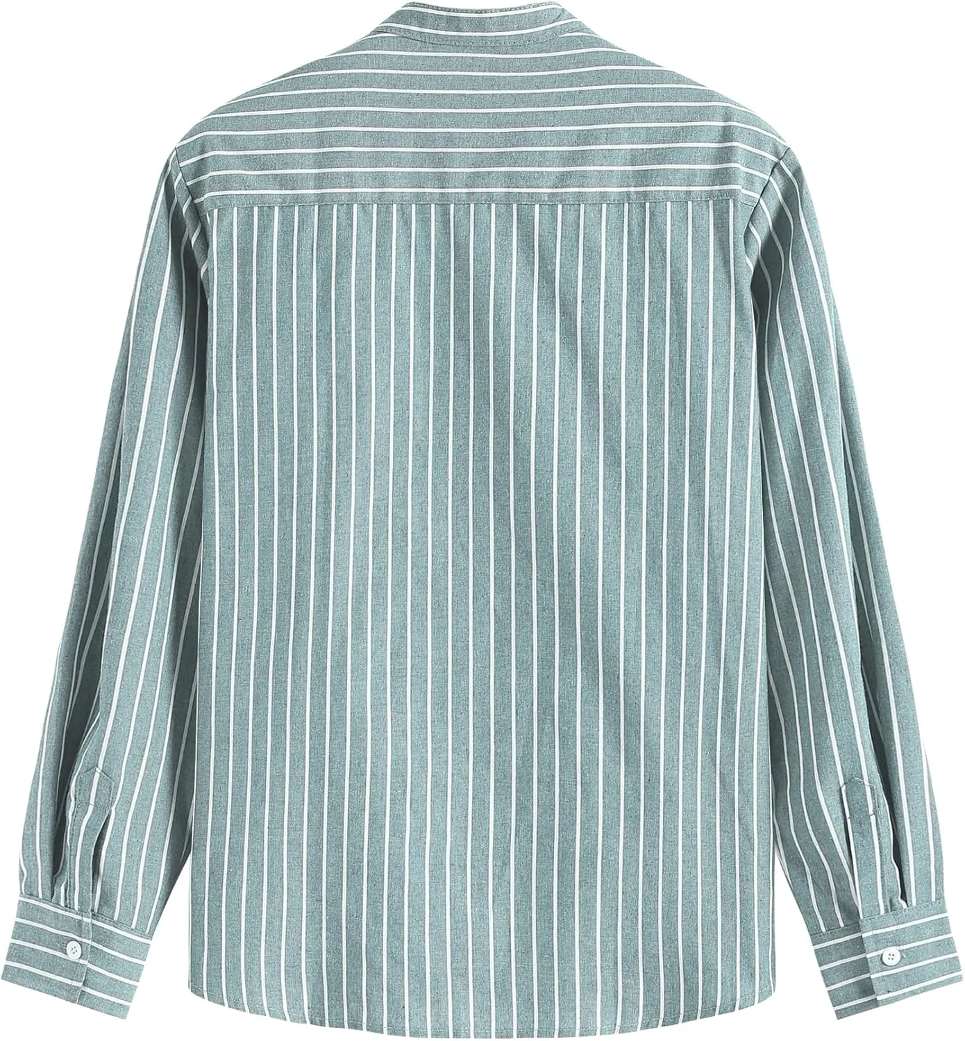 ZAFUL Men's Casual Button-Down Shirts Long Sleeve Striped Cuban Guayabera Banded Collar with Pocket All-Day Shirt Tops
