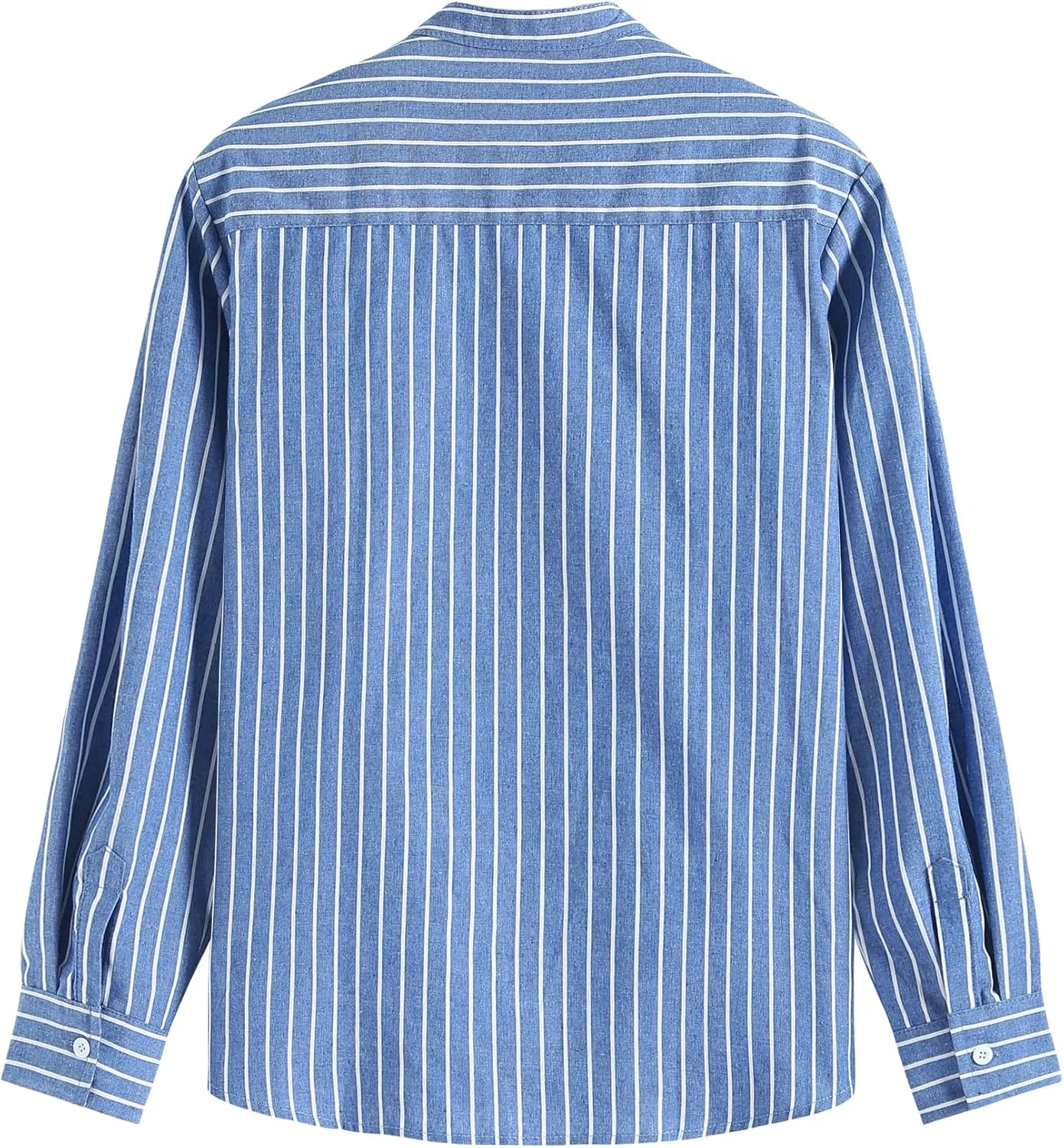 ZAFUL Men's Casual Button-Down Shirts Long Sleeve Striped Cuban Guayabera Banded Collar with Pocket All-Day Shirt Tops
