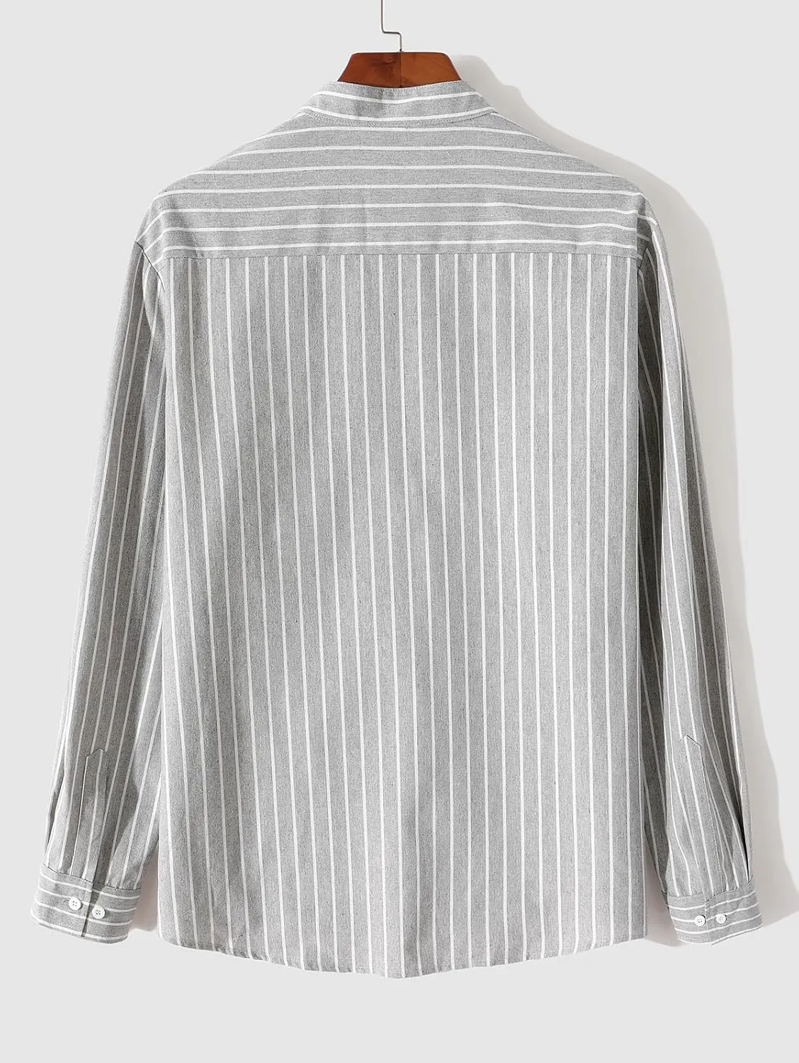 ZAFUL Men's Casual Button-Down Shirts Long Sleeve Striped Cuban Guayabera Banded Collar with Pocket All-Day Shirt Tops